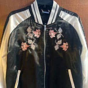 Long sleeve satin zip front bomber jacket